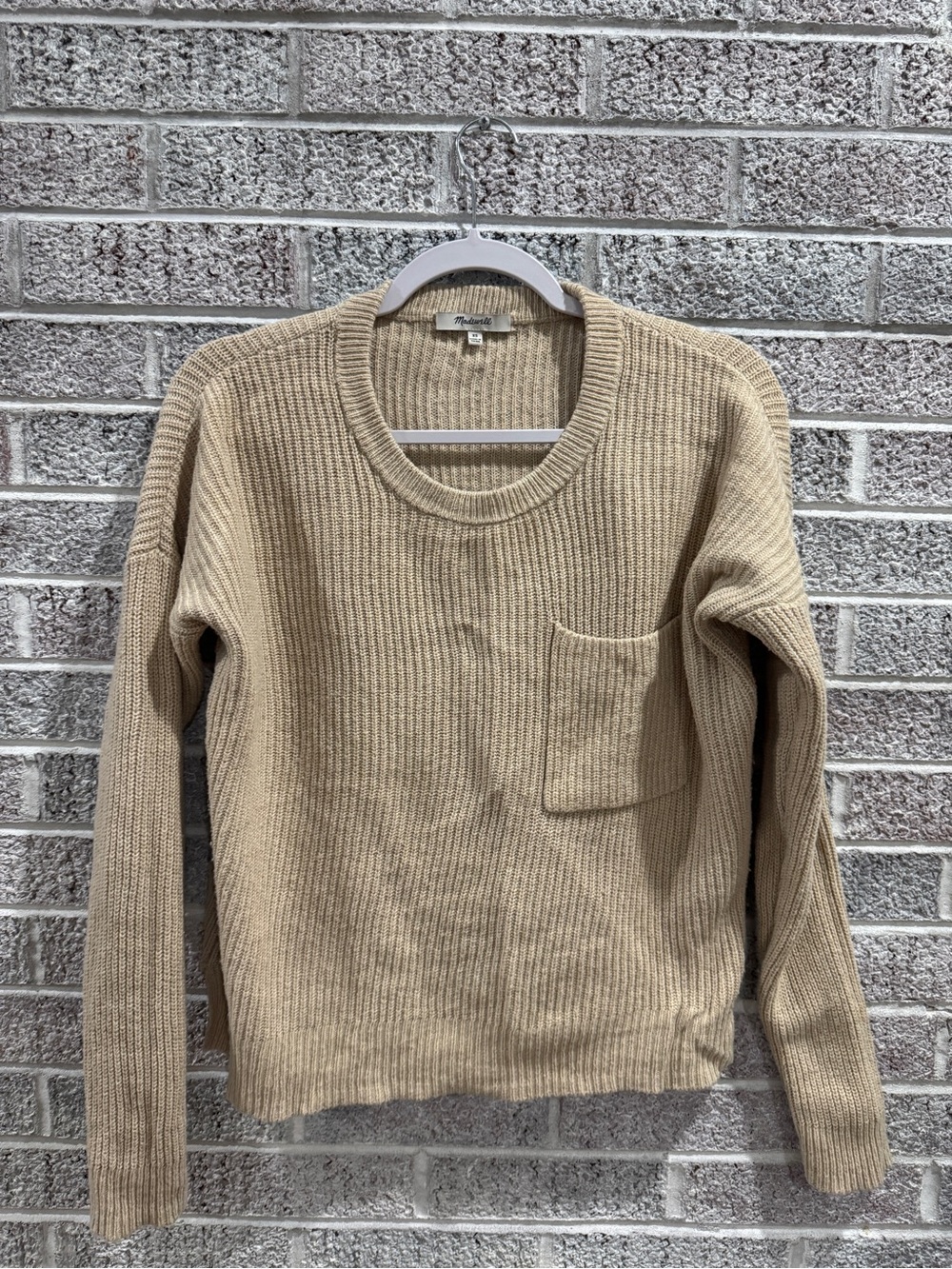 Madewell Ribbed Crewneck Sweater in Tan